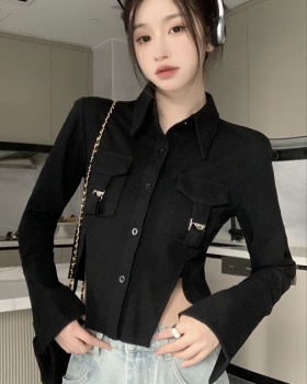 Slim black work clothing irregular long sleeve tops