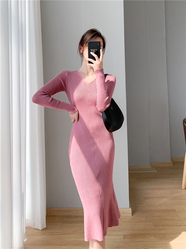 Exceed knee bottoming sweater dress long slim dress for women