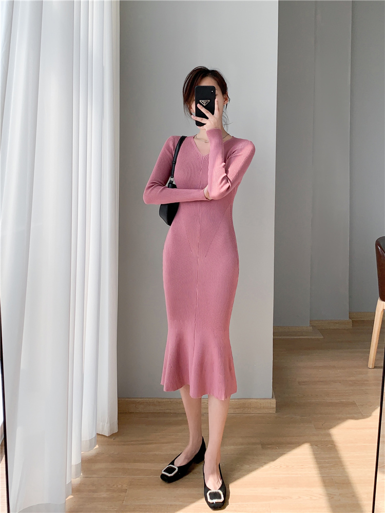Exceed knee bottoming sweater dress long slim dress for women