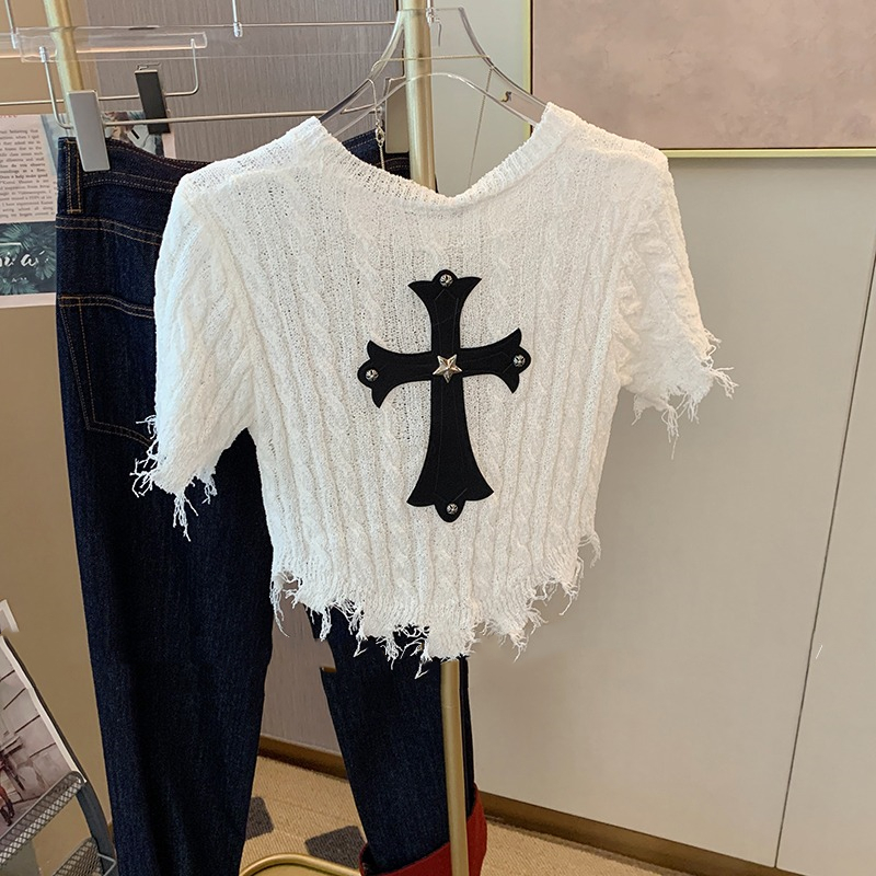 Burr crosses all-match knitted summer slim sweater for women