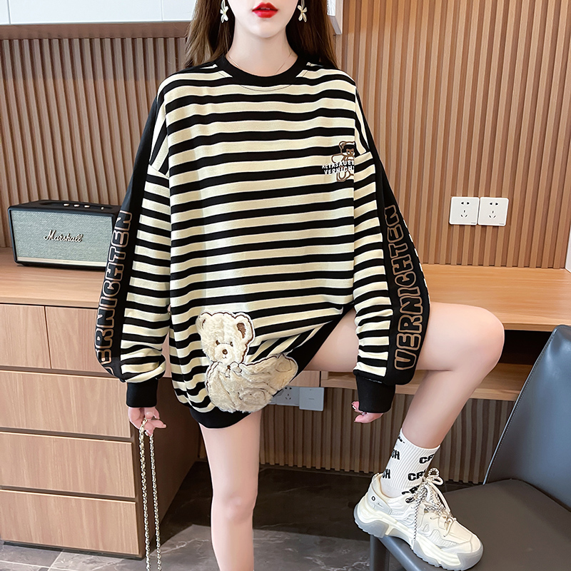 Stripe niche spring and autumn thin hoodie for women