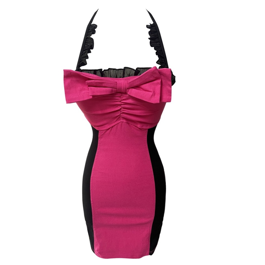 Sweet tight halter bow mixed colors dress for women