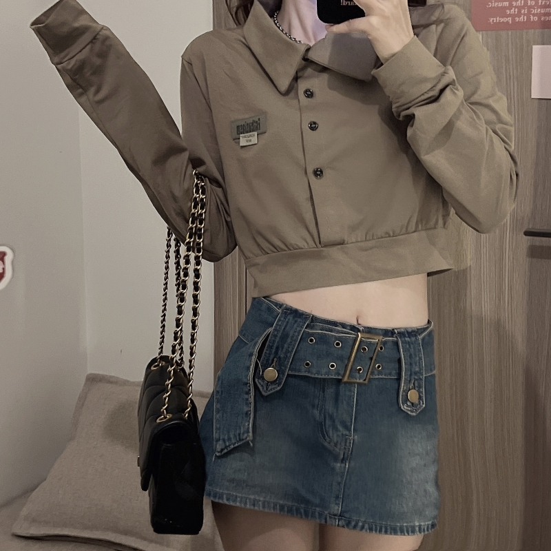 Pinched waist spring long sleeve short hoodie for women