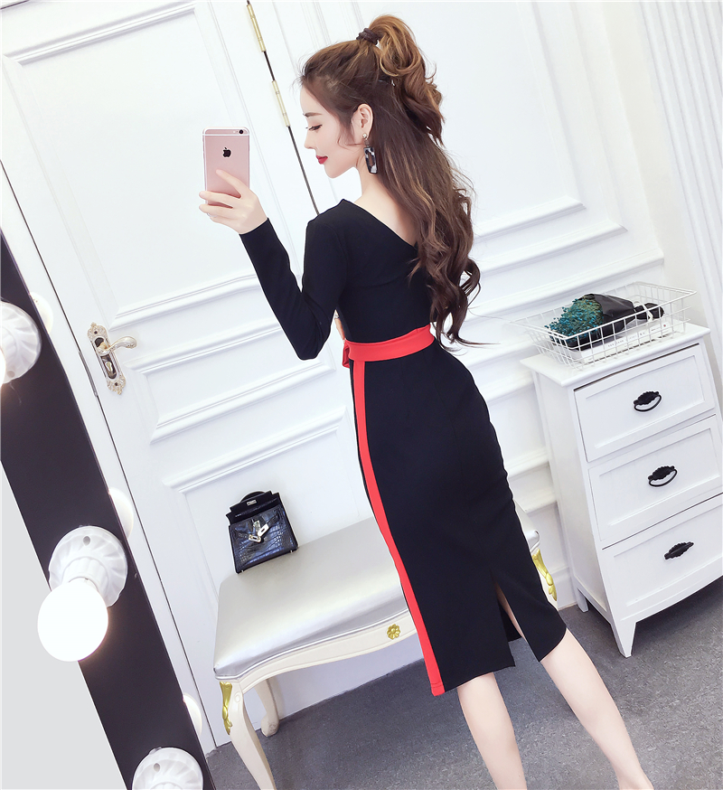 Autumn and winter package hip long bow fashion dress
