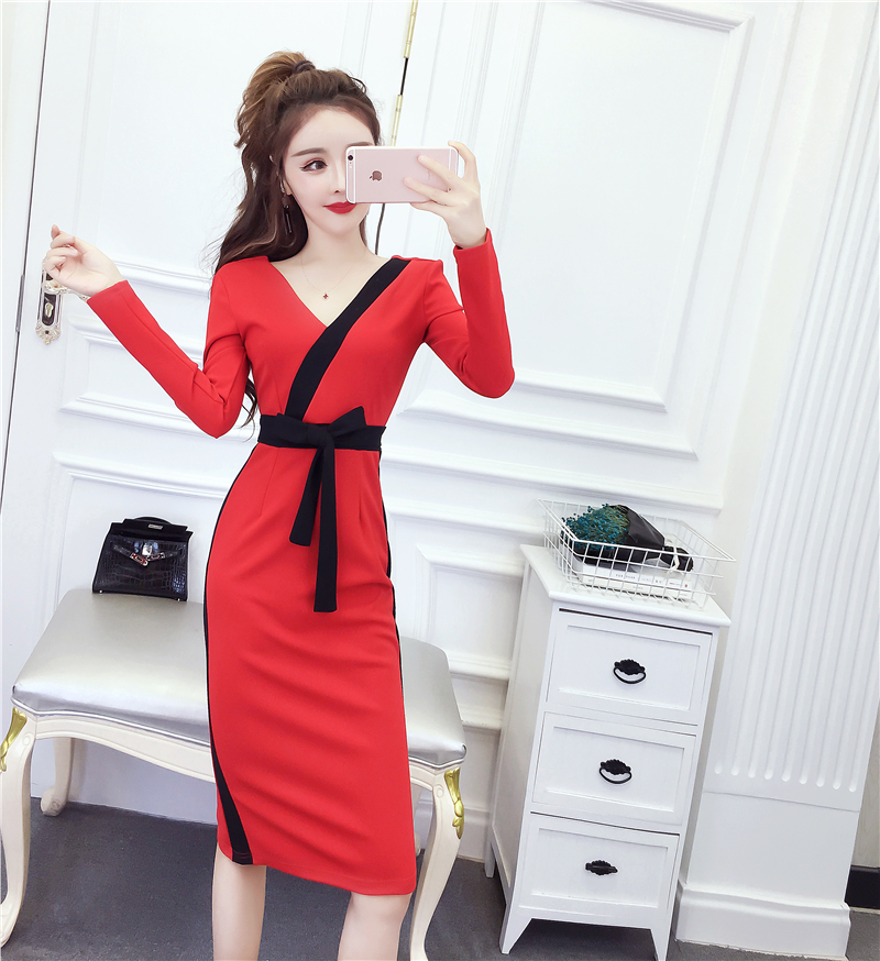 Autumn and winter package hip long bow fashion dress