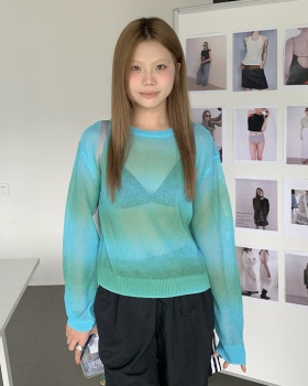 Thin mixed colors round neck tops Korean style long sleeve sweater