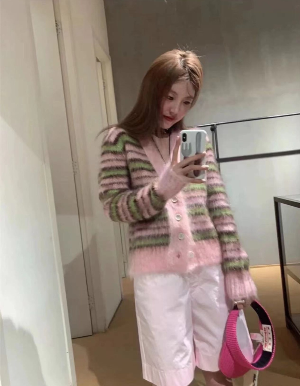 Autumn and winter stripe sweater mixed colors coat