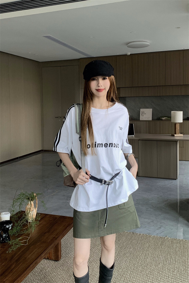 Simple summer loose short sleeve letters T-shirt