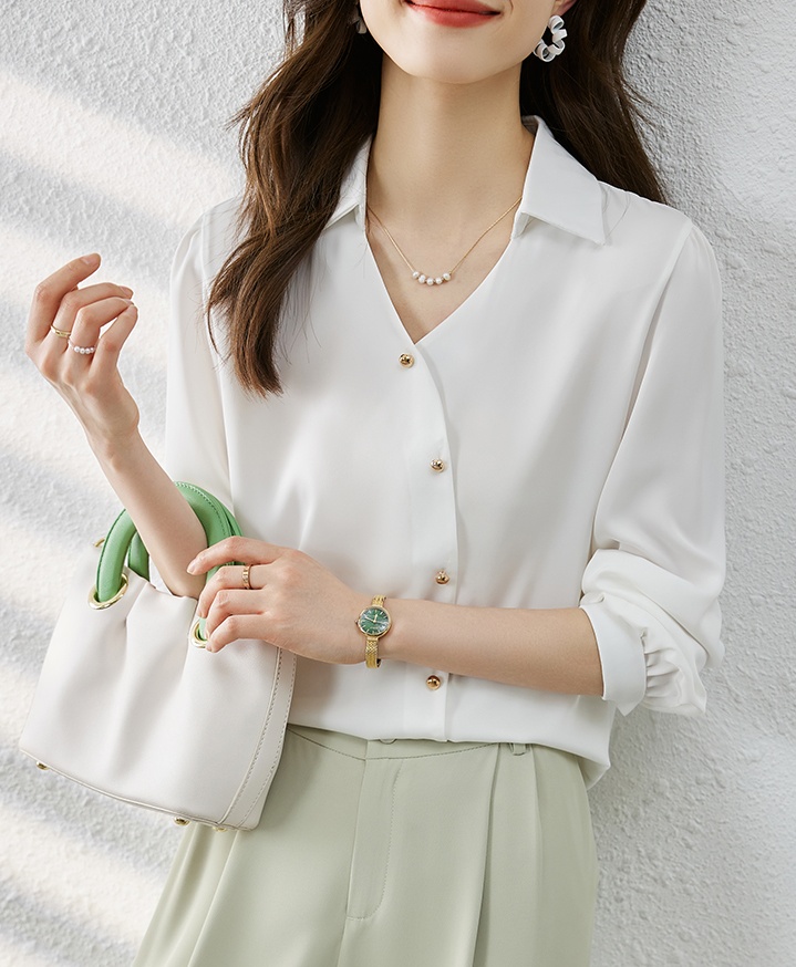 Long sleeve V-neck tops Korean style shirt for women