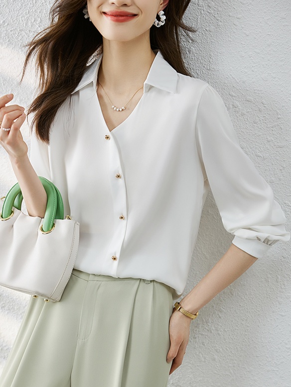 Long sleeve V-neck tops Korean style shirt for women