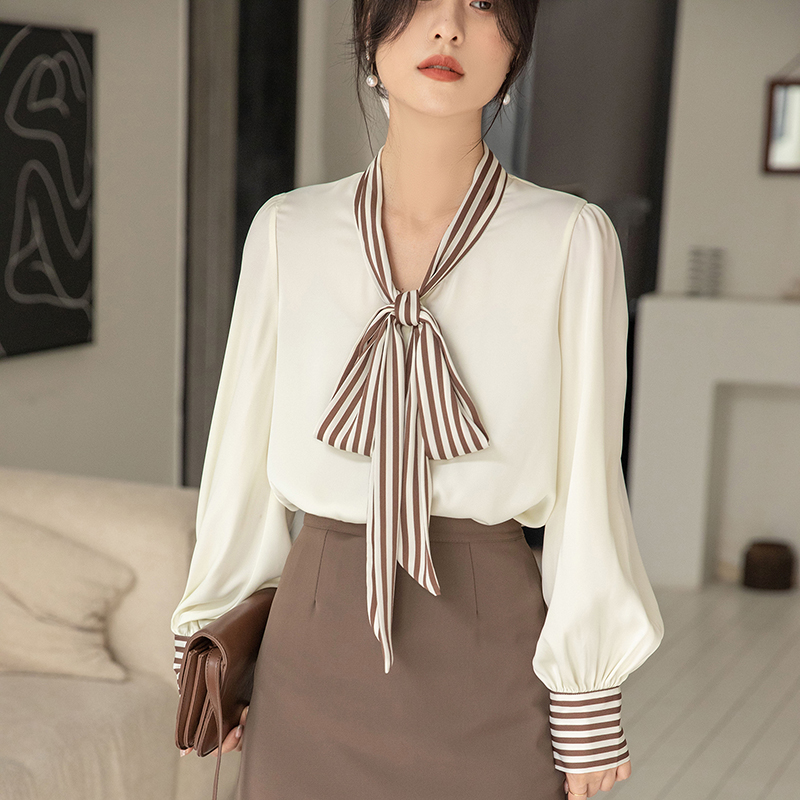 Stripe all-match shirt splice Korean style tops for women