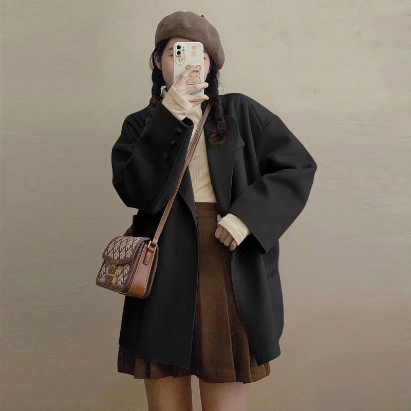 Autumn and winter overcoat khaki woolen coat for women