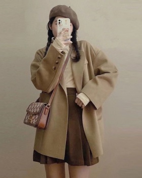 Autumn and winter overcoat khaki woolen coat for women