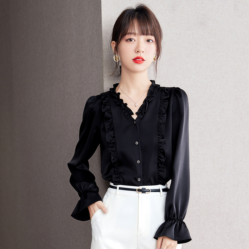 Long sleeve France style shirt court style tops