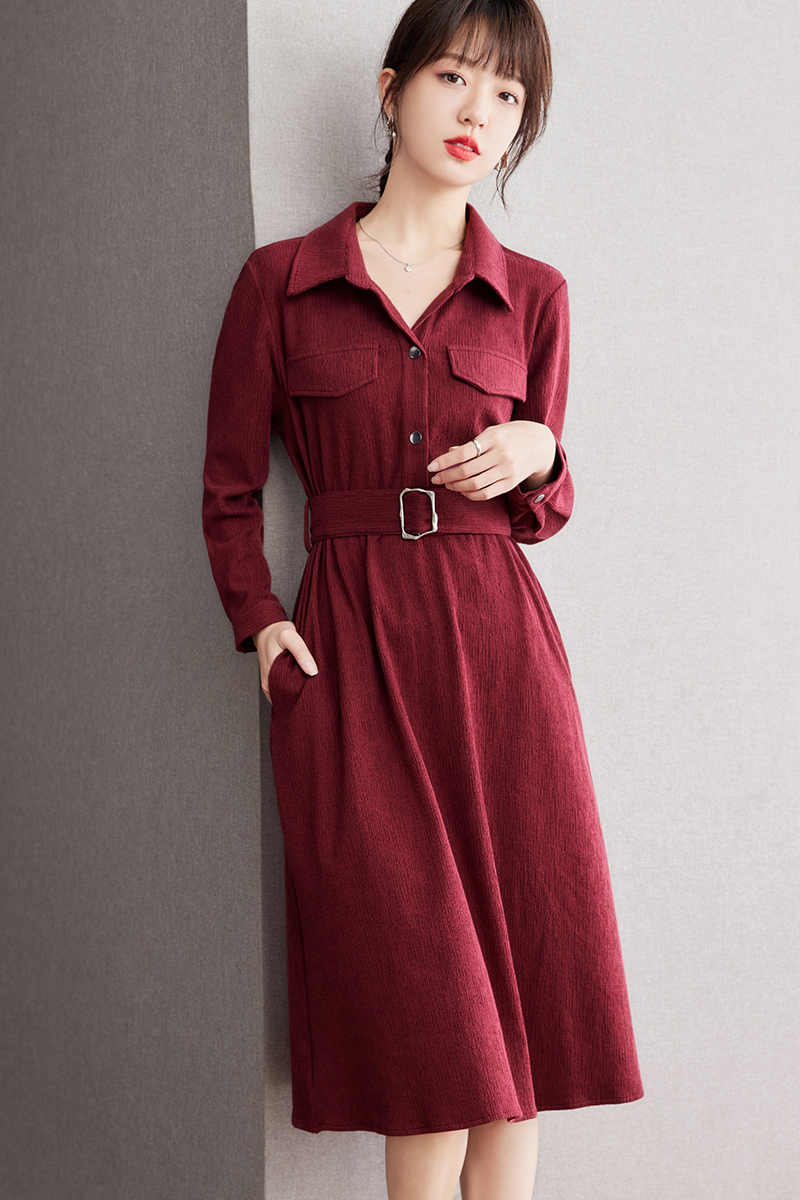 Wine-red autumn dress temperament Casual shirt
