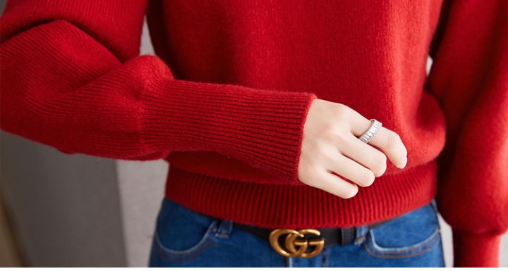 Autumn half high collar unique sweater asymmetry red tops