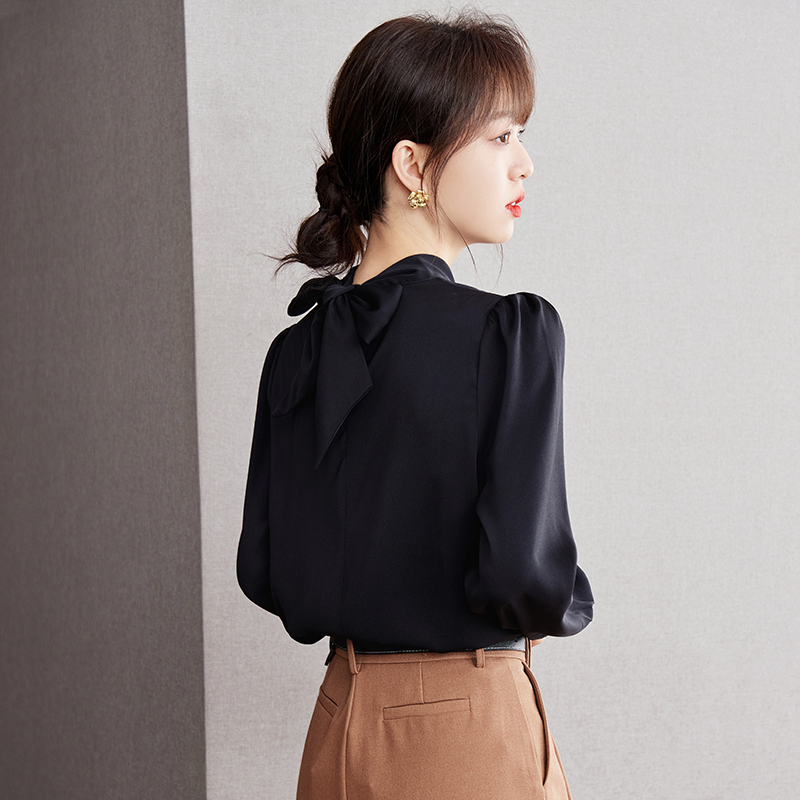 Autumn black satin niche long sleeve shirt for women