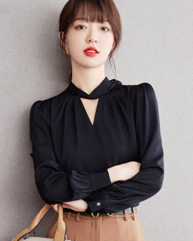 Autumn black satin niche long sleeve shirt for women