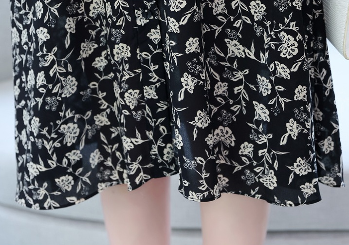 Long sleeve floral chiffon temperament dress for women