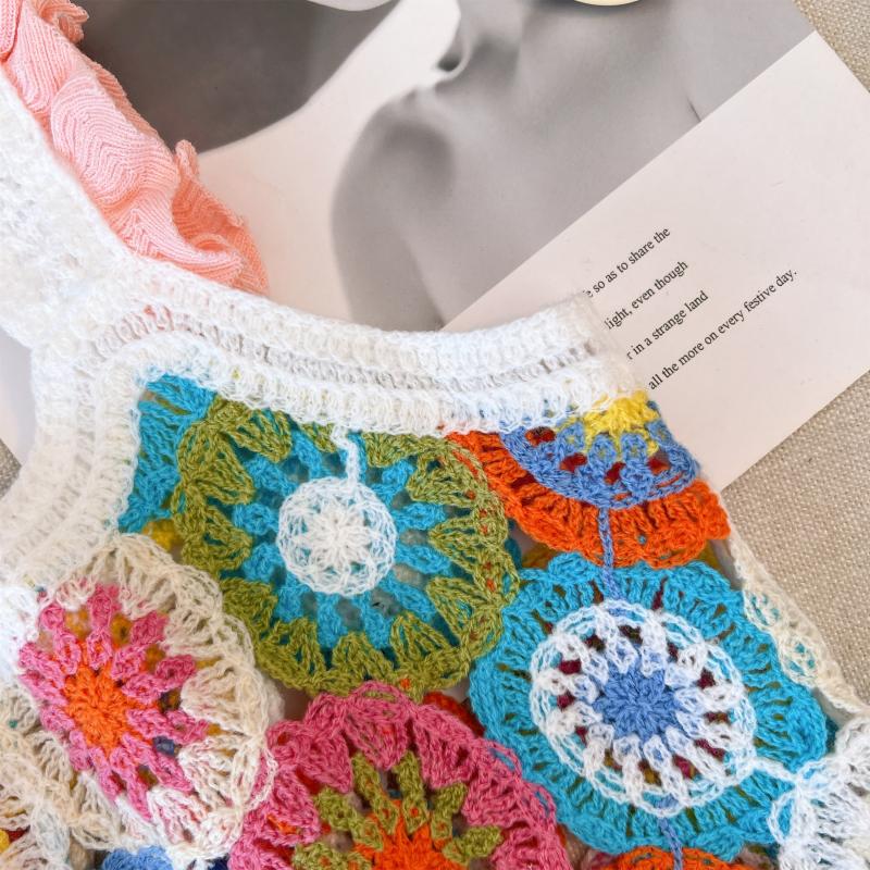 Knitted hollow retro tops crochet short vest for women