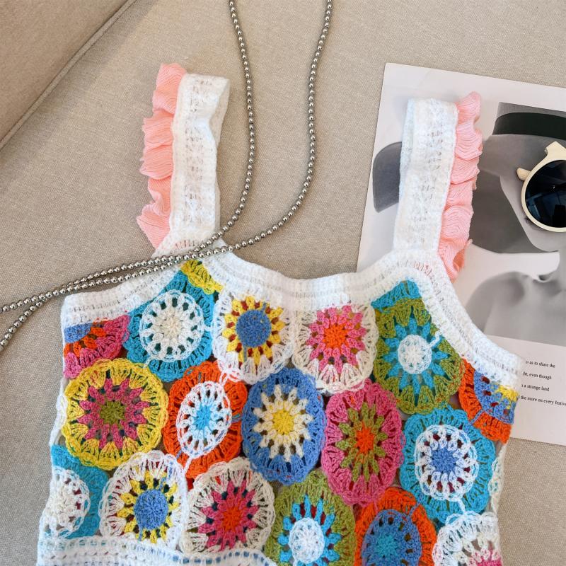 Knitted hollow retro tops crochet short vest for women