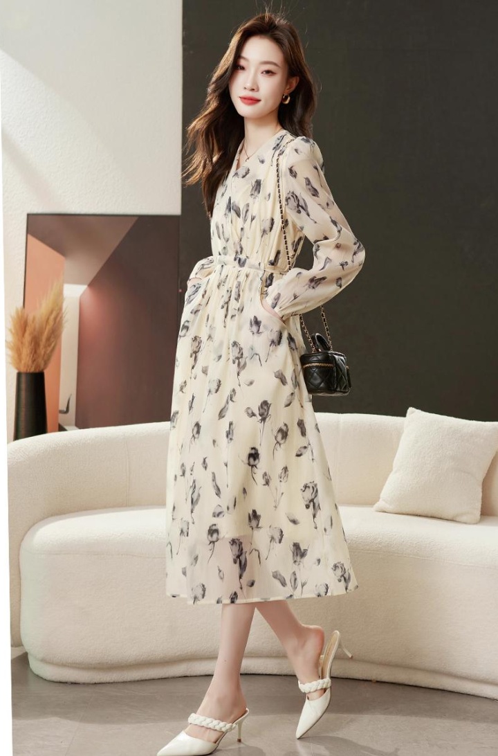 Long sleeve ink long dress refinement dress for women