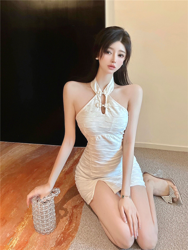 Slim strapless dress retro halter cheongsam