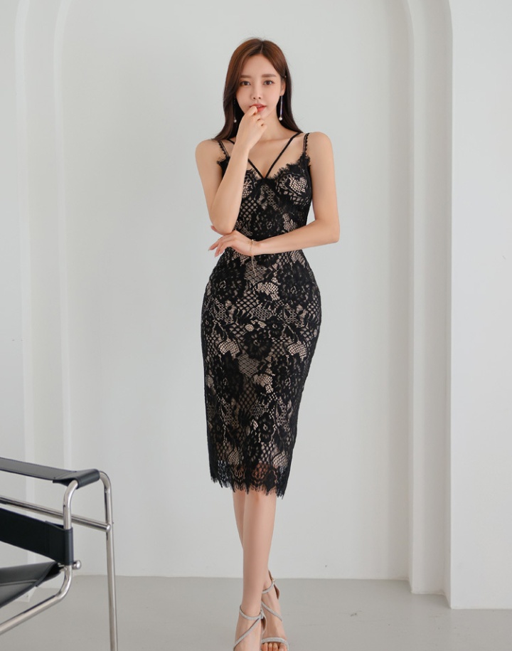 Lace halter sexy elegant package hip dress