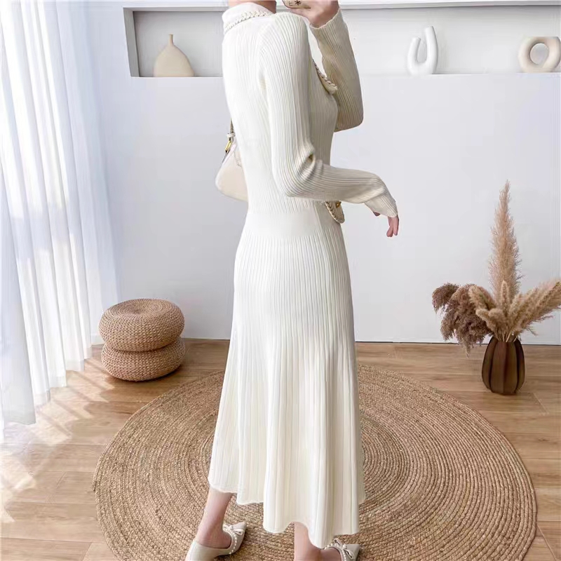 Slim pinched waist long dress knitted dress for women