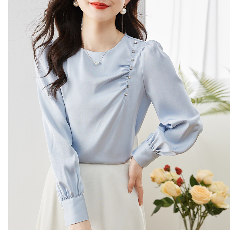 Beading all-match shirt Korean style tops for women