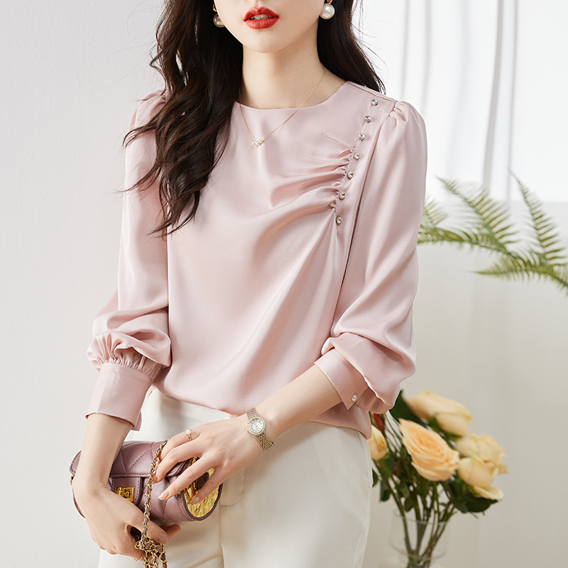 Beading all-match shirt Korean style tops for women