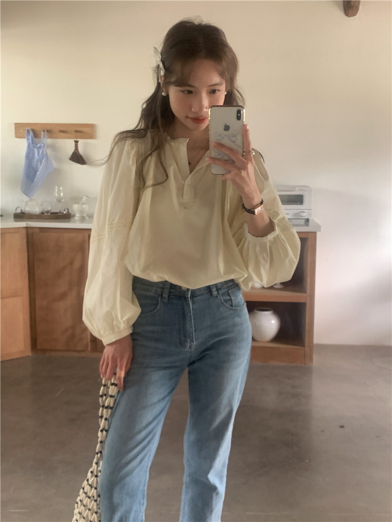 Loose France style Korean style lace long sleeve shirt