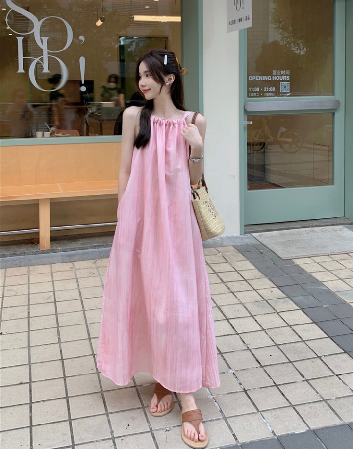 Pink slim halter long dress sweet sling dress for women