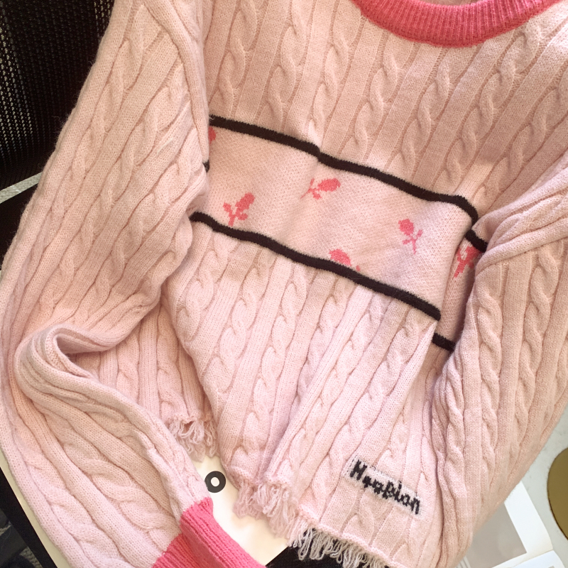 All-match retro tops knitted sweater for women