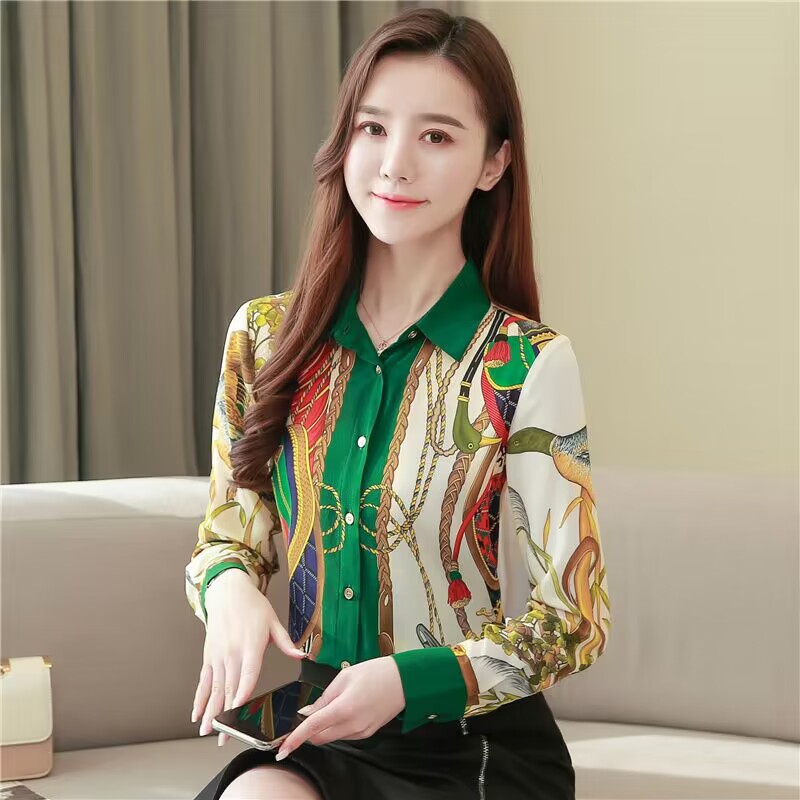 Retro colors tops Western style printing shirt for women