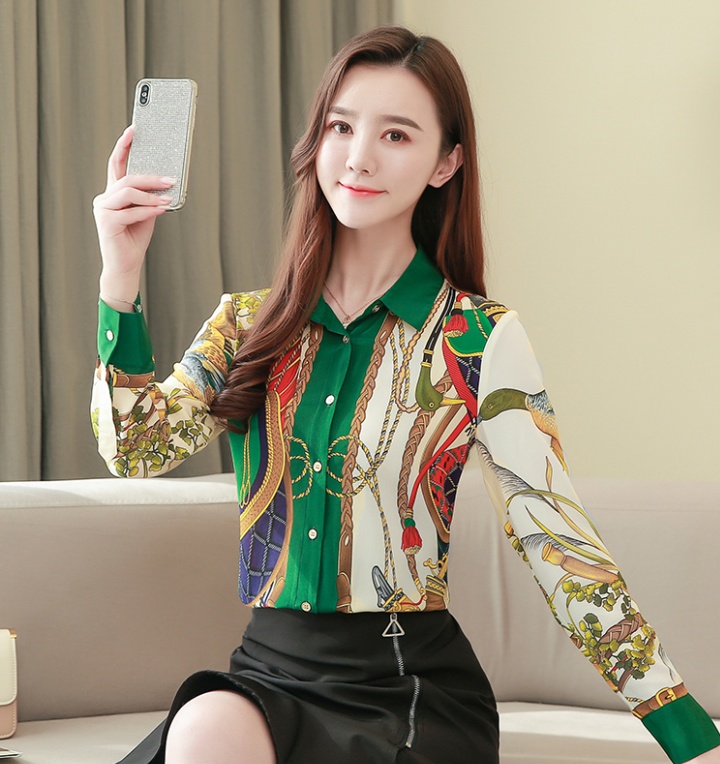 Retro colors tops Western style printing shirt for women