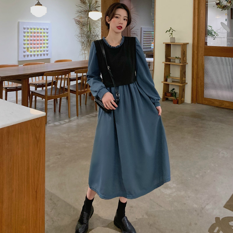 Pseudo-two France style temperament dress for women