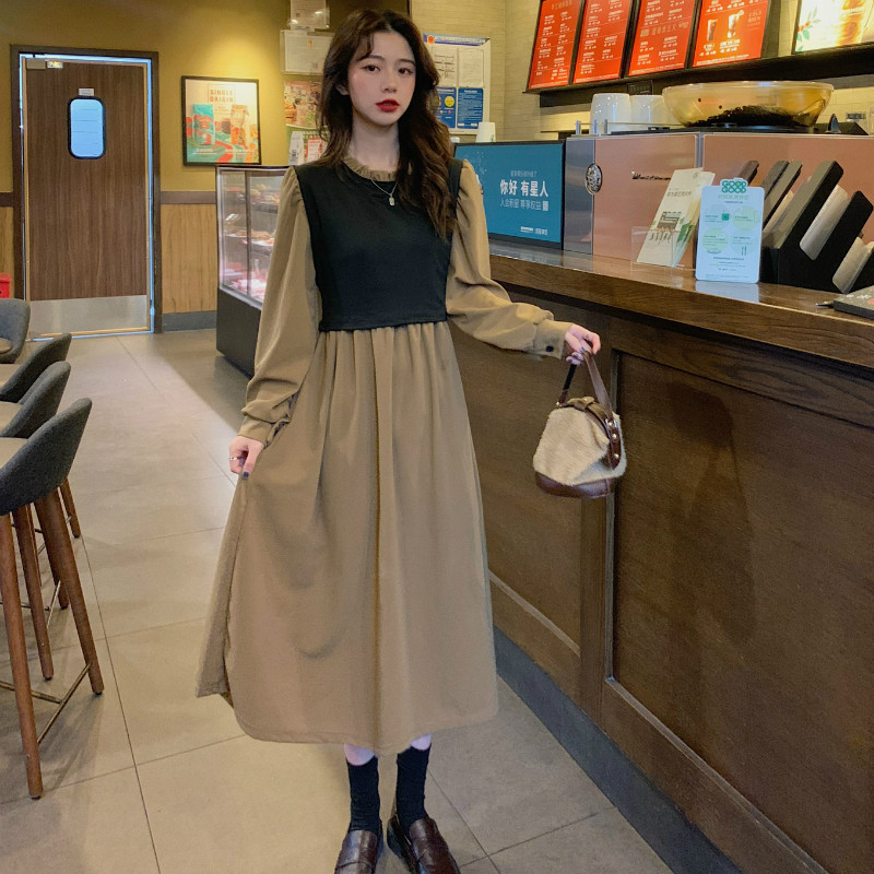 Pseudo-two France style temperament dress for women