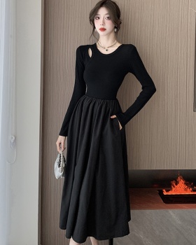 Slim knitted dress long sleeve long dress for women