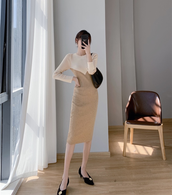 Knitted dress black-white overcoat for women