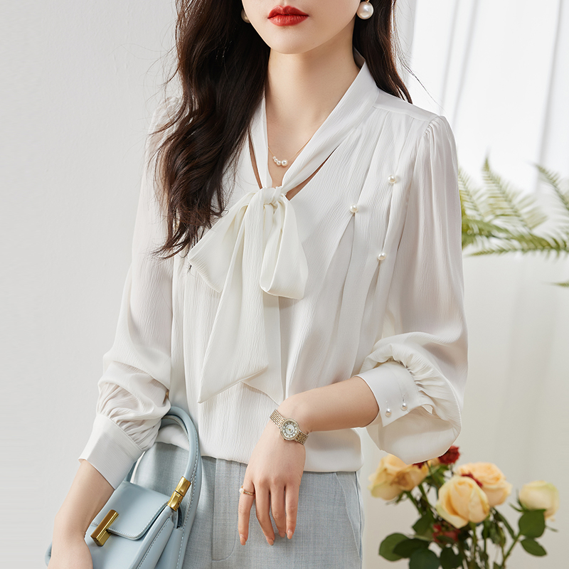 Korean style all-match autumn bow frenum shirt for women
