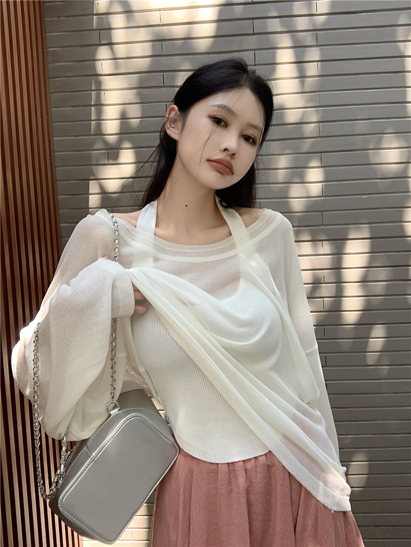 Strapless halter small sling loose sweater 2pcs set