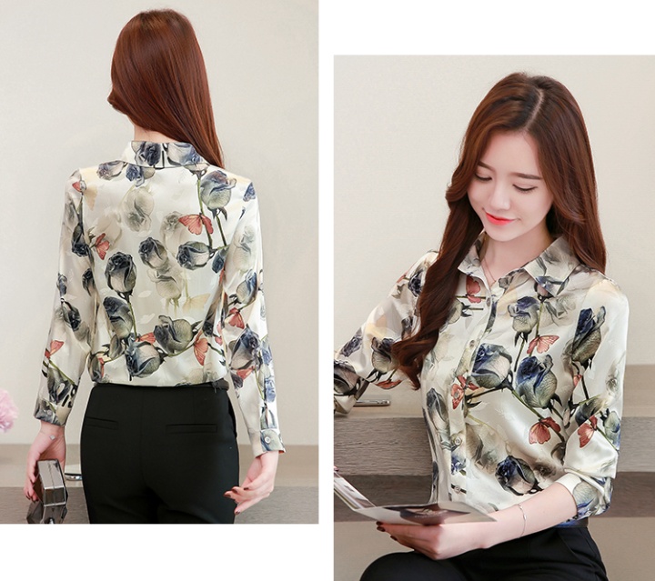 Printing silk autumn shirt satin real silk tops for women