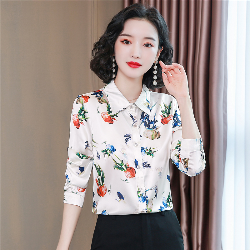 Silk drape long sleeve tops autumn real silk silk shirt