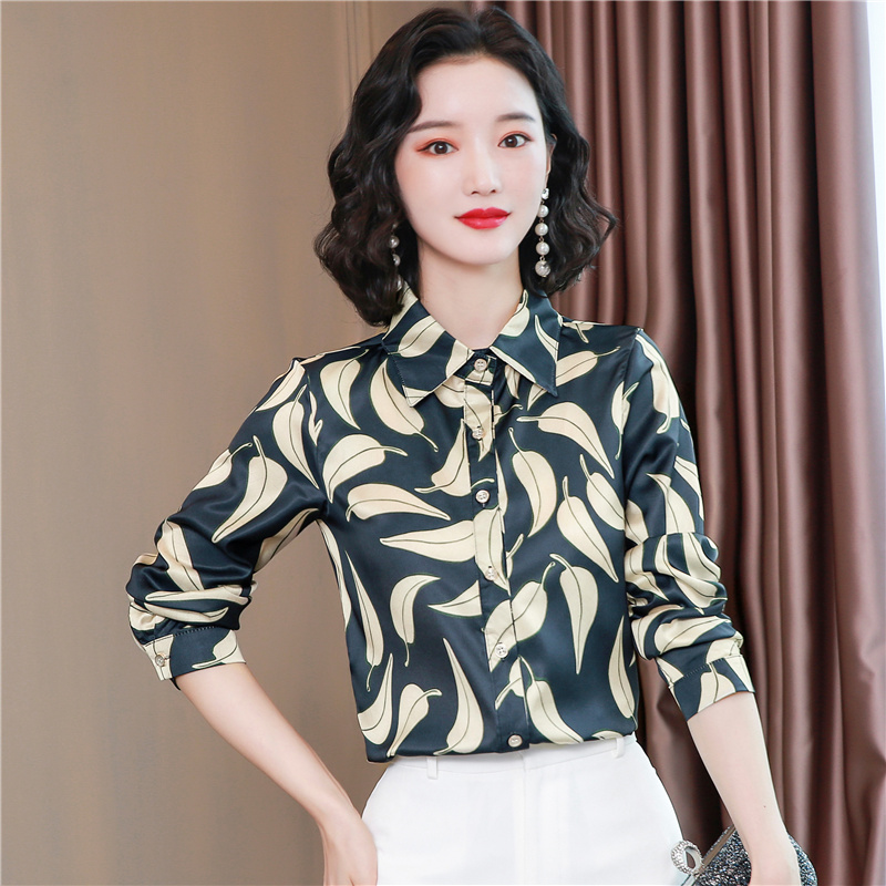 Silk real silk tops middle-aged autumn shirt for women