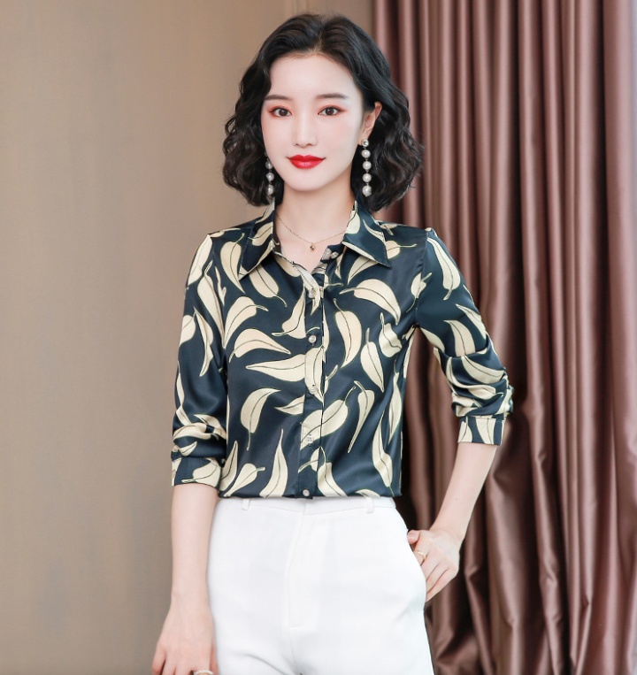 Silk real silk tops middle-aged autumn shirt for women