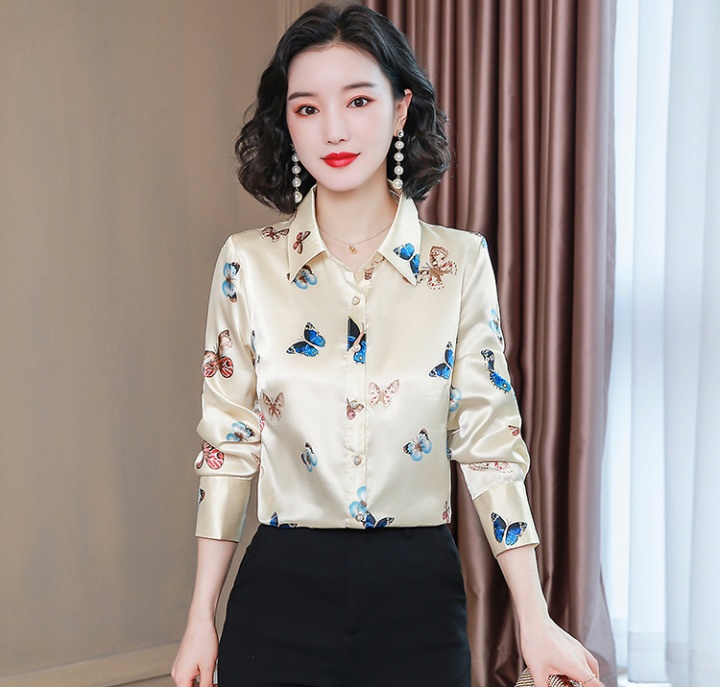 Slim printing shirt silk long sleeve business suit for women