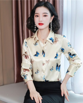 Slim printing shirt silk long sleeve business suit for women