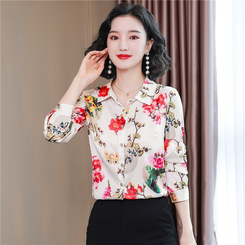 Autumn silk tops Western style fashion small shirt