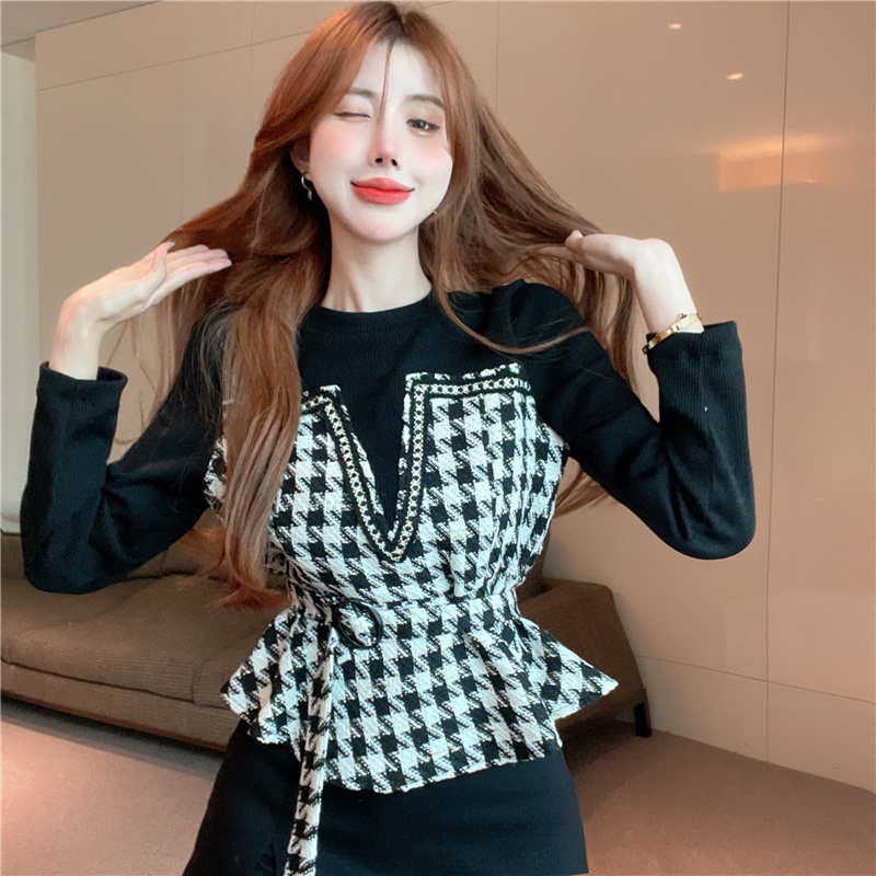 France style fashion all-match pinched waist tops